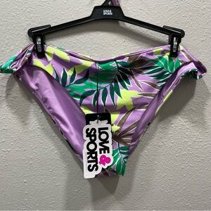 Love & Sports Bikini Bottom Floral Swim Purple Clasic Sheen XXL (20) NWT